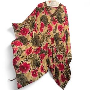 Vintage abaya inspired Kaftan Floral Paisley Hand Beaded Dress cover up